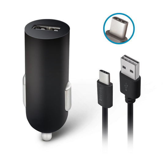Forever M02 car charger 1x USB 2A black + USB - C cable - LCDEAL
