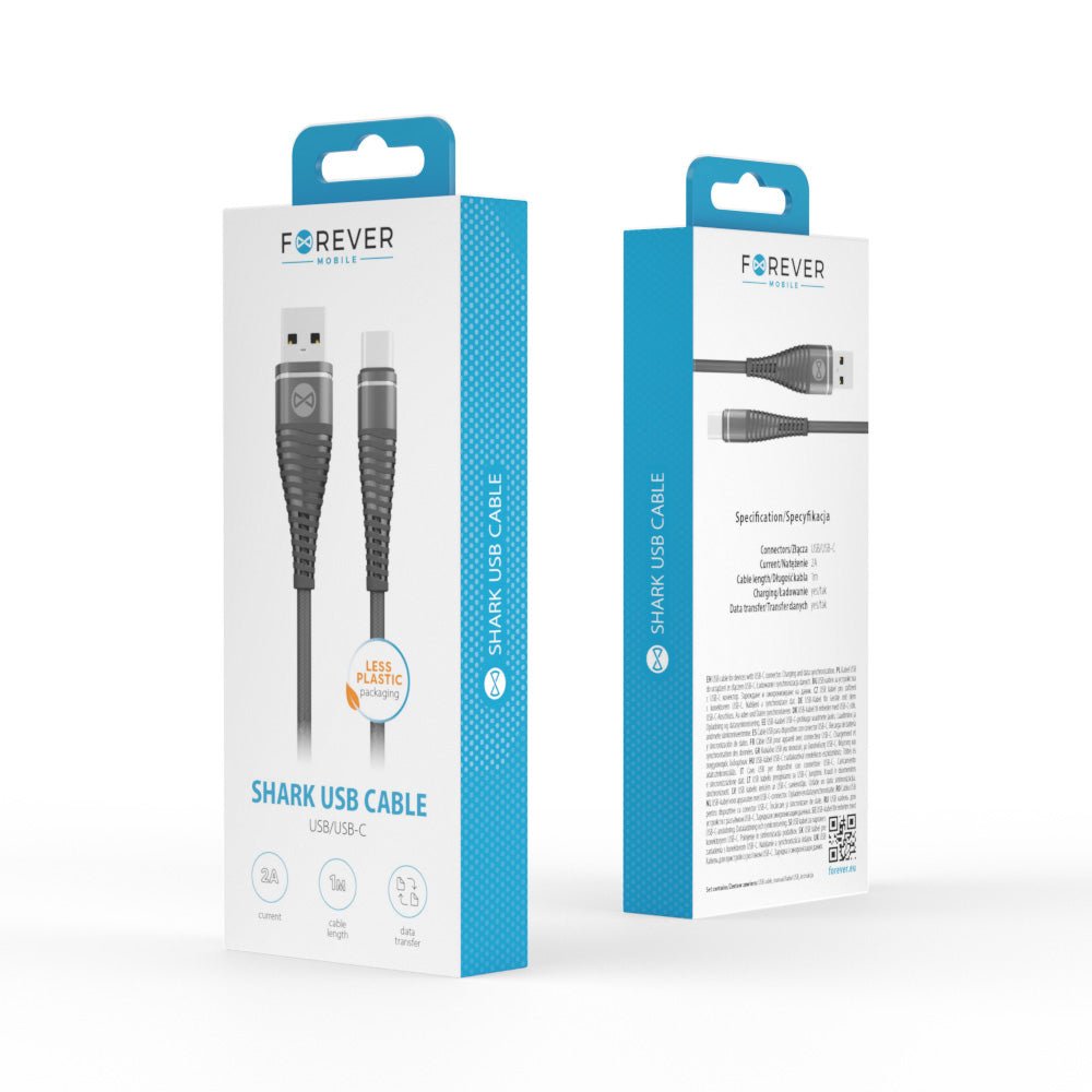Forever Shark cable USB - USB - C 1,0 m 2A black - LCDEAL