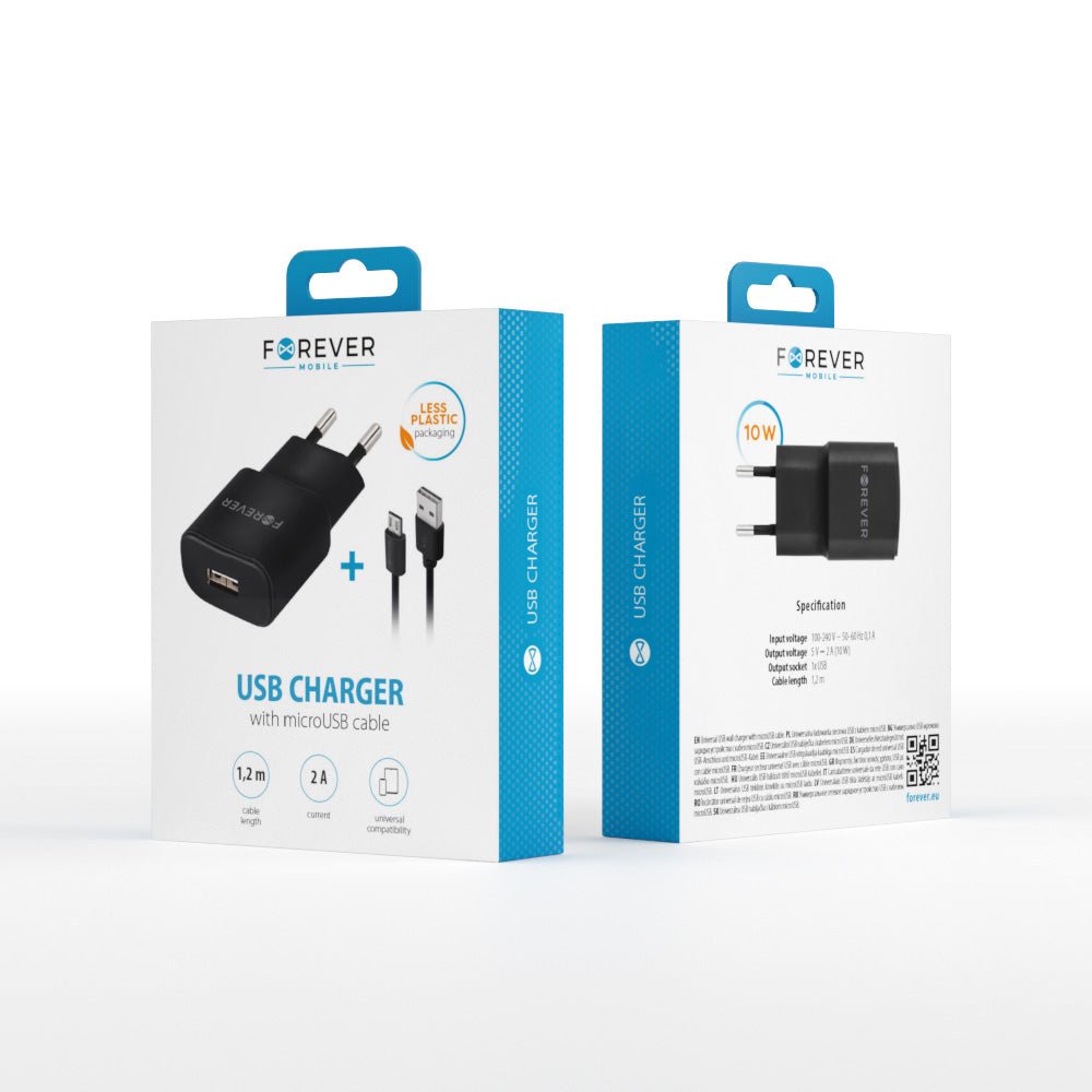 Forever TC - 01 charger 1x USB 2A black + microUSB cable - LCDEAL
