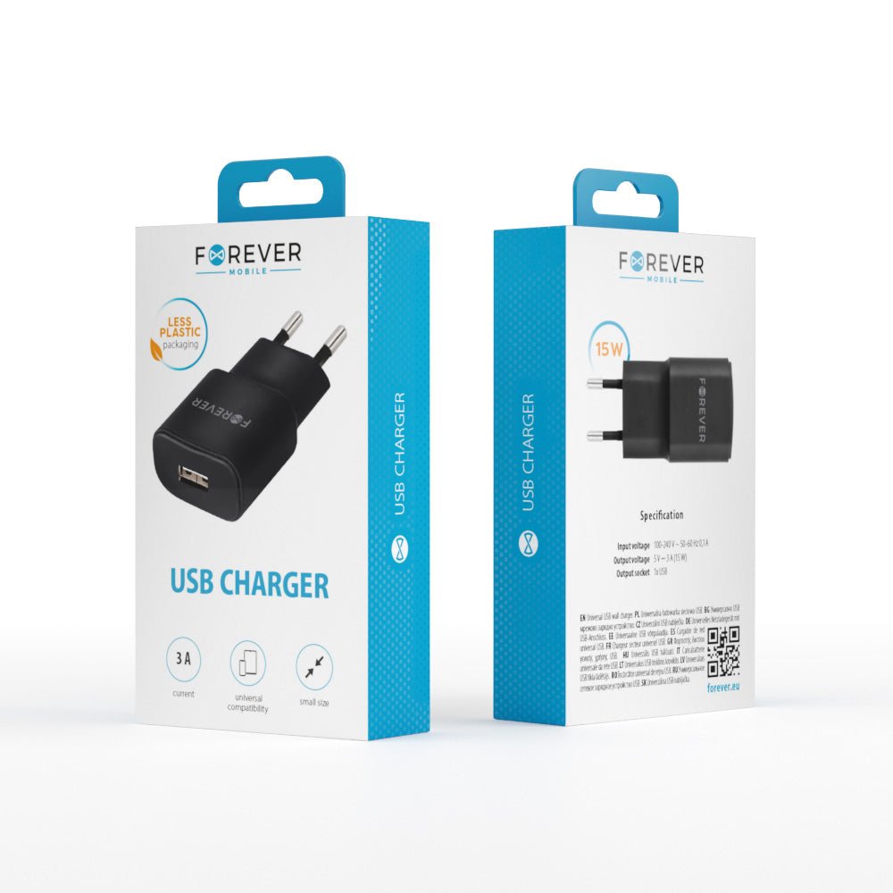 Forever TC - 01 charger 1x USB 3A black - LCDEAL