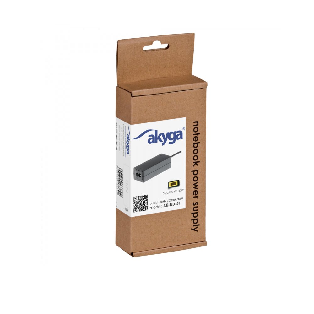Akyga notebook power supply AK - ND - 51 (20 V | 2,25 A | 45 W | square yellow plug) - LCDEAL