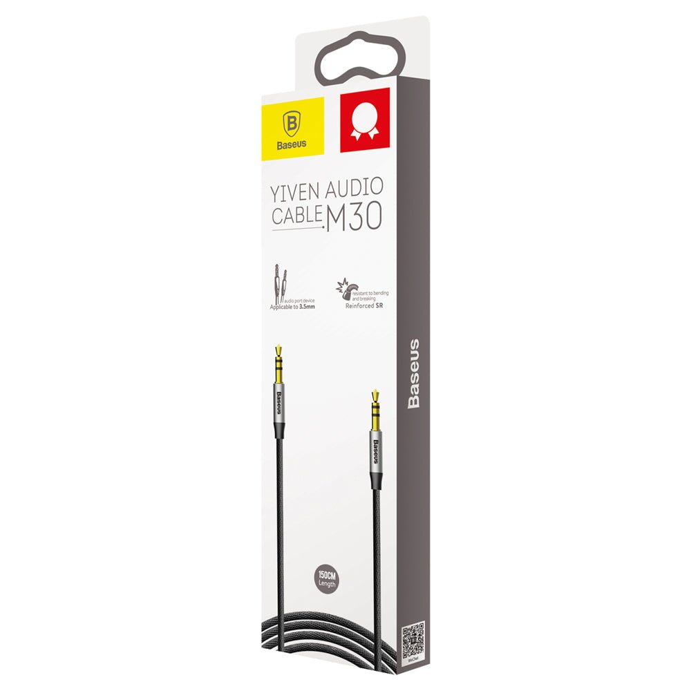Baseus cable audio Yiven M30 jack 3,5 mm - jack 3,5 mm 1,5 m silver - black - LCDEAL