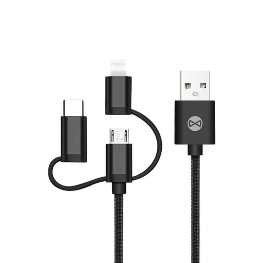 Forever 3in1 cable USB - Lightning + USB - C + microUSB 1,0 m 1,5A black - LCDEAL