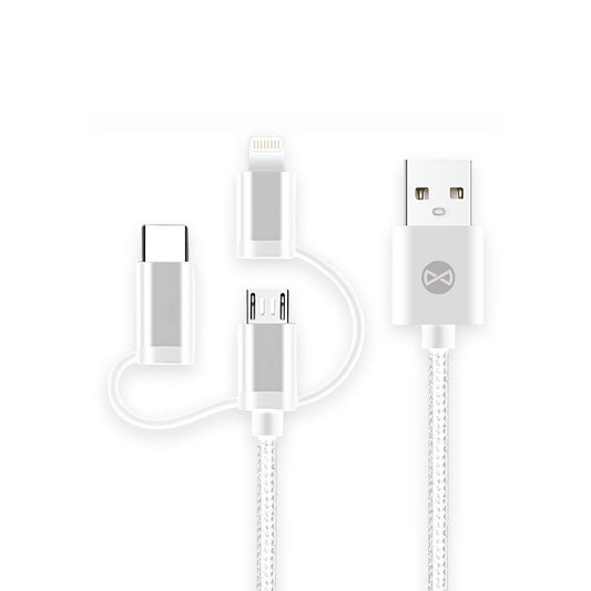 Forever 3in1 cable USB - Lightning + USB - C + microUSB 1,0 m 1,5A white - LCDEAL