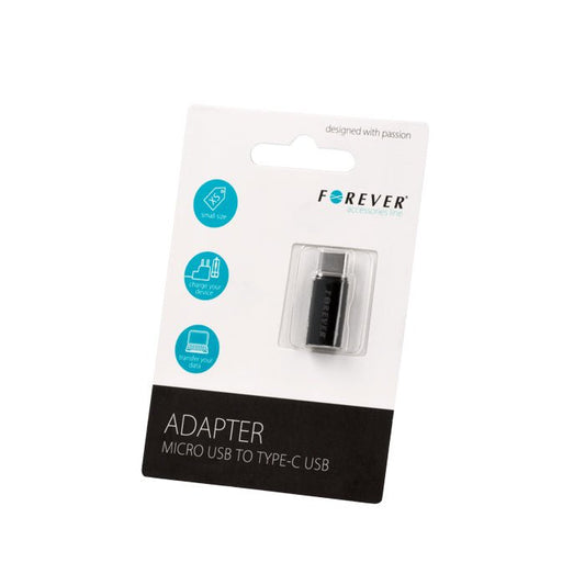 Forever adapter microUSB - USB - C black - LCDEAL