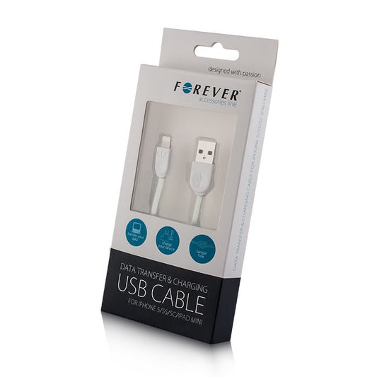 Forever cable USB - Lightning 1,0 m 1A white silicone flat - LCDEAL