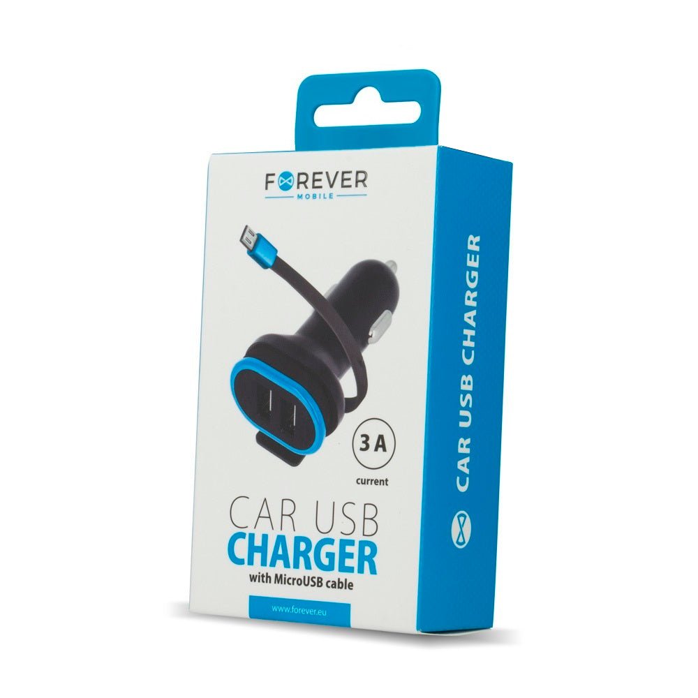 Forever CC - 02 car charger 2x USB 3A black with microUSB cable 0,2 m - LCDEAL