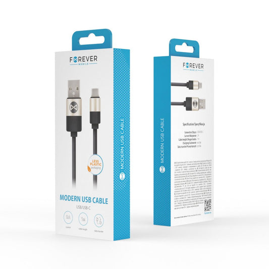 Forever Modern cable USB - USB - C 1,0 m 2A black - LCDEAL