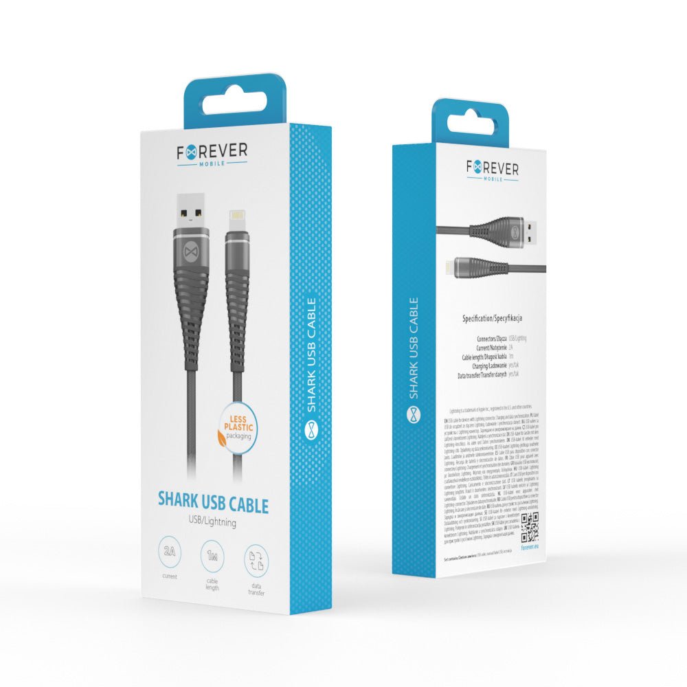 Forever Shark cable USB - Lightning 1,0 m 2A black - LCDEAL