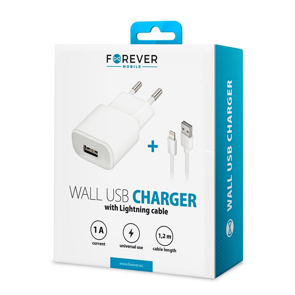 Forever TC - 01 charger 1x USB 1A white + Lightning cable - LCDEAL