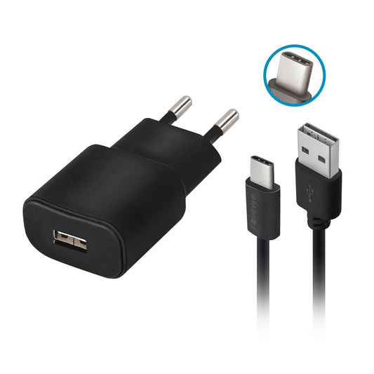 Forever TC - 01 charger 1x USB 2A black + USB - C cable - LCDEAL