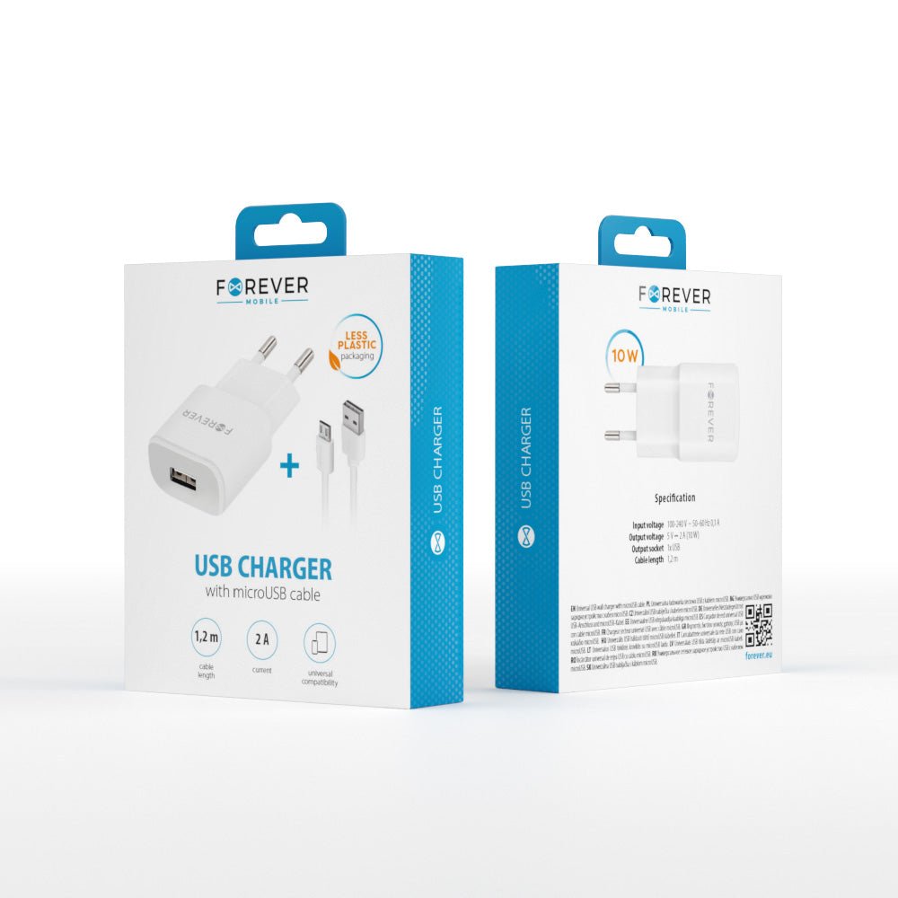 Forever TC - 01 charger 1x USB 2A white + microUSB cable - LCDEAL