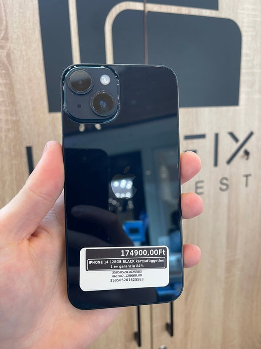 IPHONE 14 128GB BLACK kártyafüggetlen 1 év garancia 84% - LCDEAL