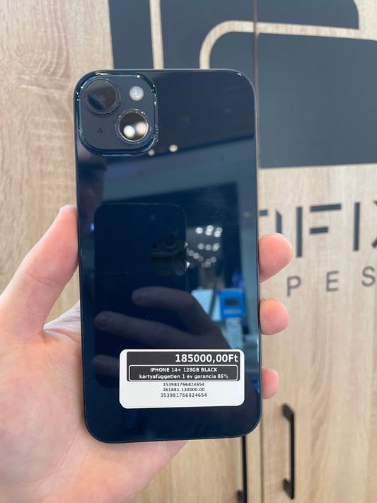 IPHONE 14+ 128GB BLACK kártyafüggetlen 1 év garancia 86% - LCDEAL