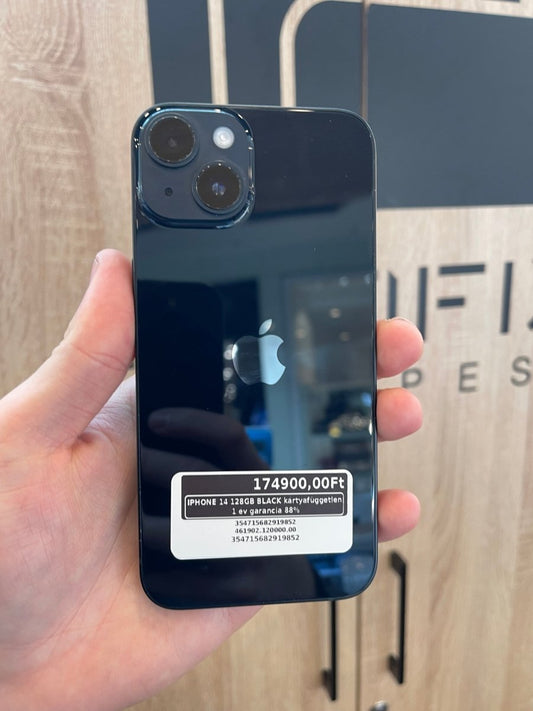 IPHONE 14 128GB BLACK kártyafüggetlen 1 év garancia 88% - LCDEAL