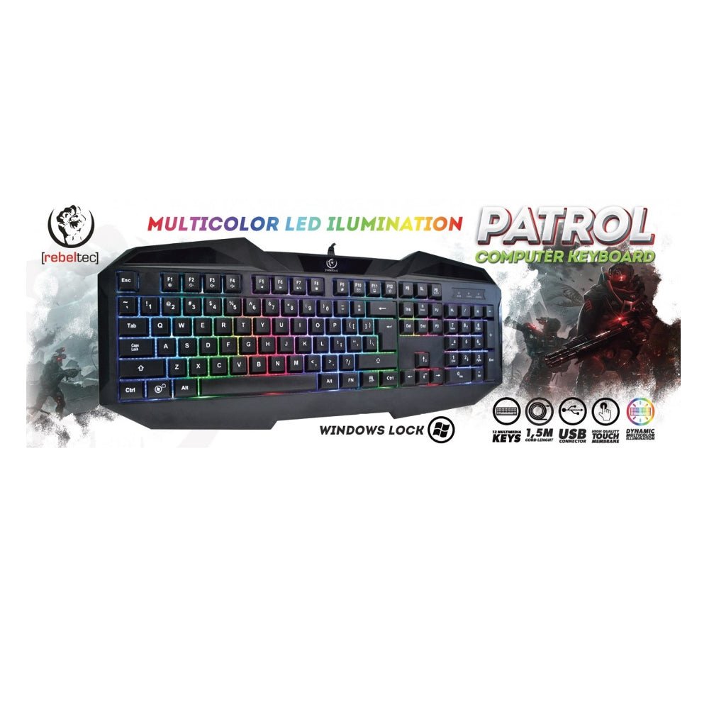 Rebeltec Patrol wire keyboard with backlight black - LCDEAL
