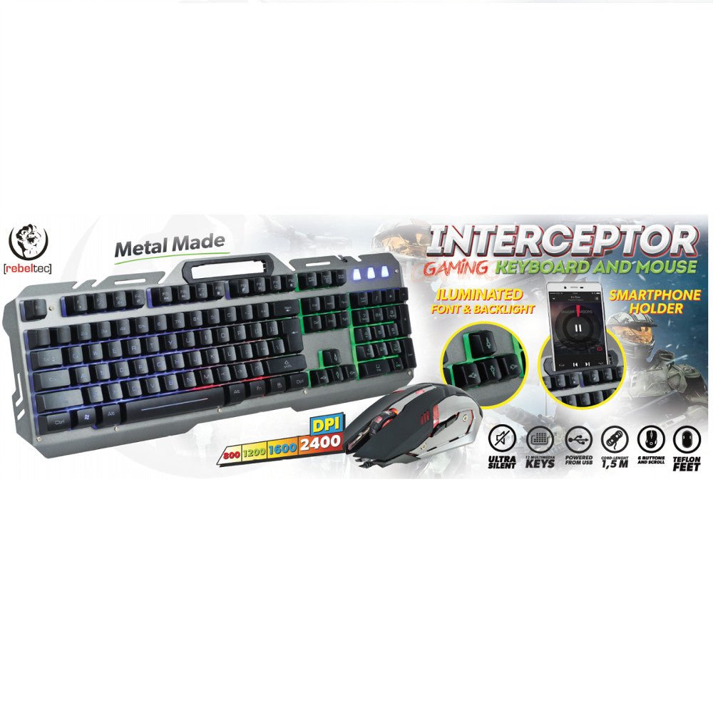 Rebeltec wired set: LED keyboard + mouse for INTERCEPTOR players - LCDEAL